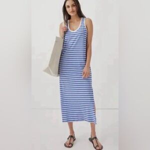 Pact Blue and White Striped Midi Dress